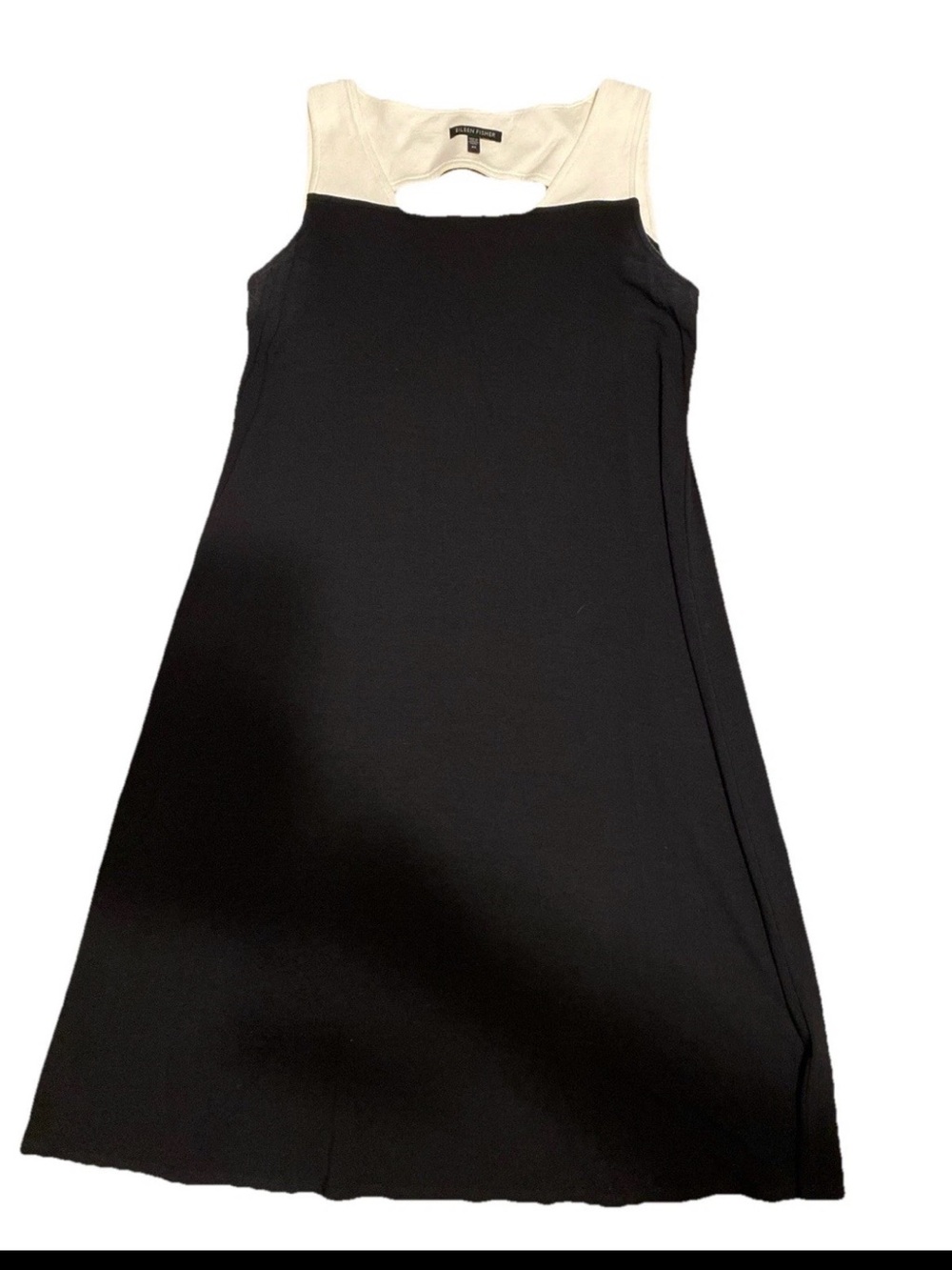 EILEEN FISHER Dress XS Stretch Rayon Jersey Tank Shift Cutout Back Minimalist